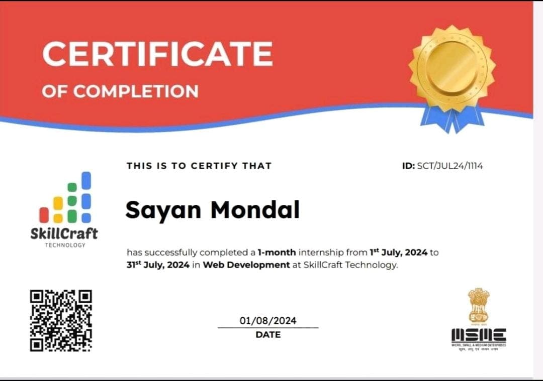 SkillCraft Web Development Certificate