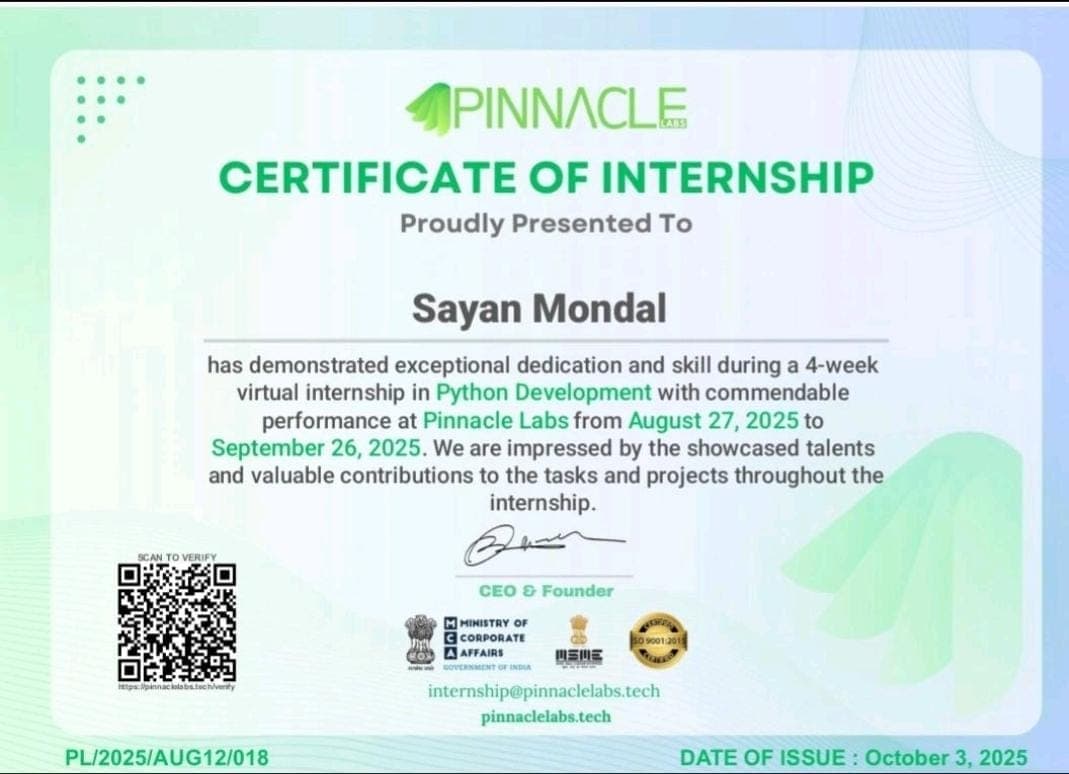 Pinnacle Python Development Certificate